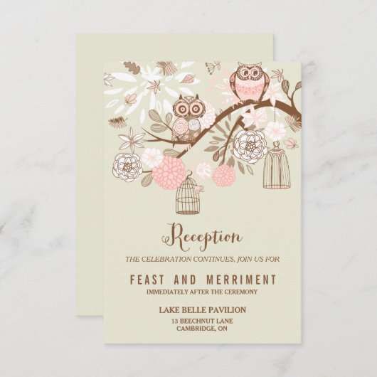 Alles Wat Je Nodig Hebt Is Liefde Roze Uilen Ontva Informatiekaartje (Voorkant / Achterkant)