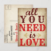 Alles wat je nodig hebt is LIEFDE Save the Date Br Aankondigingskaart (Voorkant / Achterkant)