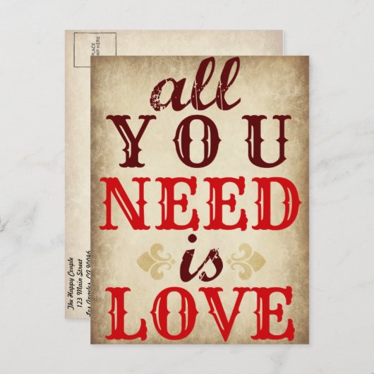 Alles wat je nodig hebt is LIEFDE Save the Date Br Aankondigingskaart (Voorkant / Achterkant)