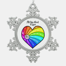 Alles wat je nodig hebt is Liefde Tin Sneeuwvlok Ornament
