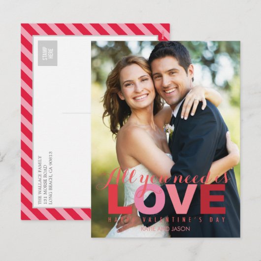 Alles wat je nodig hebt is liefde Valentijnsdag po Feestdagenkaart (Voorkant / Achterkant)