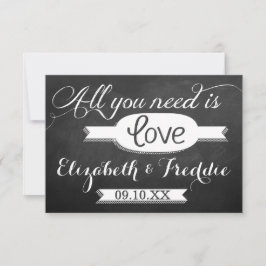 Alles wat je nodig hebt is Love Chalkboard Weddens RSVP Kaartje