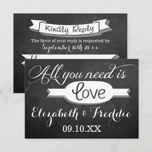 Alles wat je nodig hebt is Love Chalkboard Weddens RSVP Kaartje (Voorkant / Achterkant)
