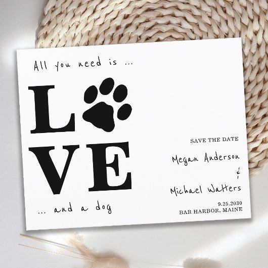 Alles wat je nodig hebt is Love Dog Save the Date