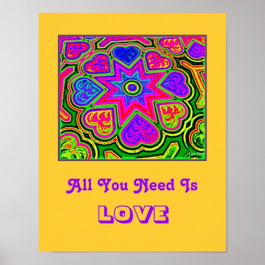 'Alles wat je nodig hebt is Love'-Poster (geel) Poster (Voorkant)