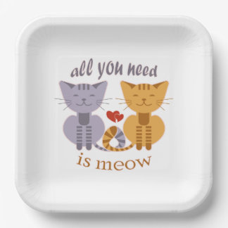 Alles wat je nodig hebt is meow Valentijn katten Papieren Bordje