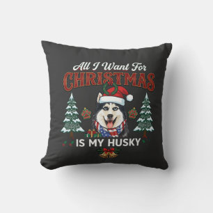 Alles wat kerst is, is husky hond kerstman hoed kussen