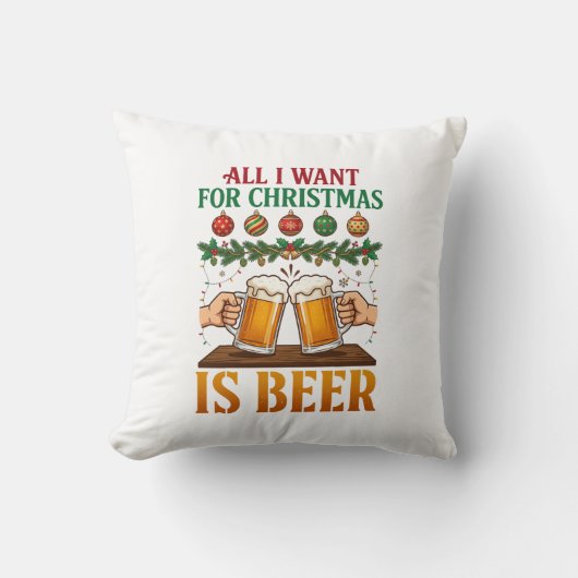 Alles wat kerst wil is bier proostende mokken orna kussen (Voorkant)