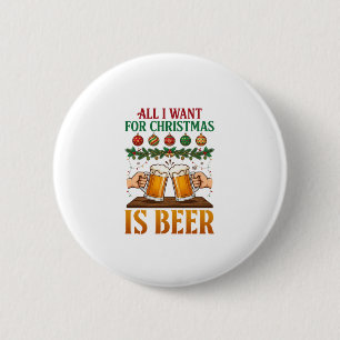 Alles wat kerst wil is bier toasten mokken ornamen ronde button 5,7 cm