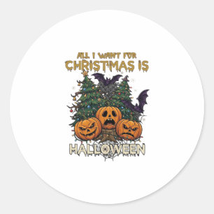 Alles wat kerst wil is Halloween pompoenen bomen V Ronde Sticker