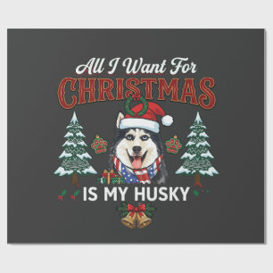 Alles wat kerst wil is husky hond kerstman hoed cadeaupapier