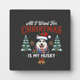 Alles wat kerst wil is Husky-hond kerstman hoed Fotoplaat
