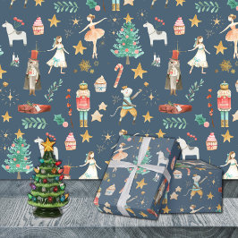 Alles wat Nutkraker Kerstmis blauw Cadeaupapier