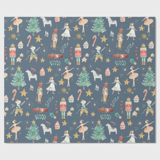 Alles wat Nutkraker Kerstmis blauw Cadeaupapier (Vlak)