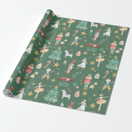 Alles wat Nutkraker met kerstbos Groen Cadeaupapier (Uitgerold)