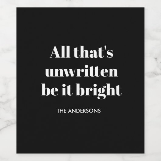 Alles wat ongeschreven is, is helder zwart en wit wijn etiket (Enkel label)