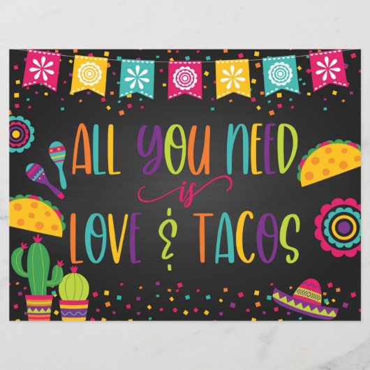 Alles wat u nodig hebt is Love and Tacos Sign - Zw (Voorkant)