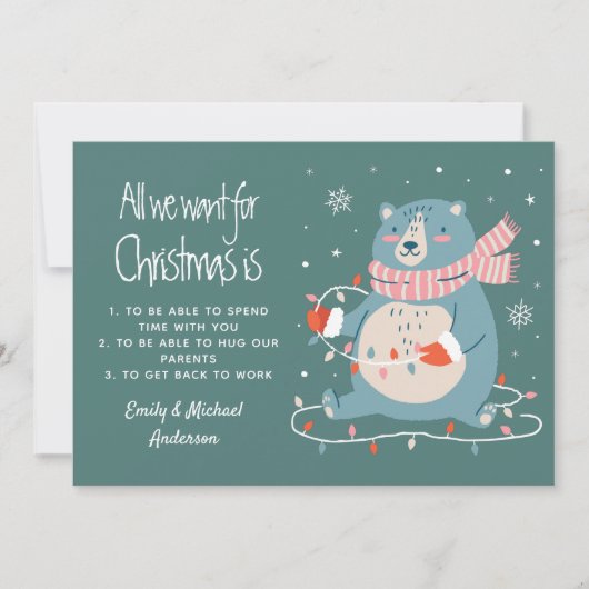 Alles wat we met kerst willen is (voeg eigen lijst feestdagenkaart (Voorkant)