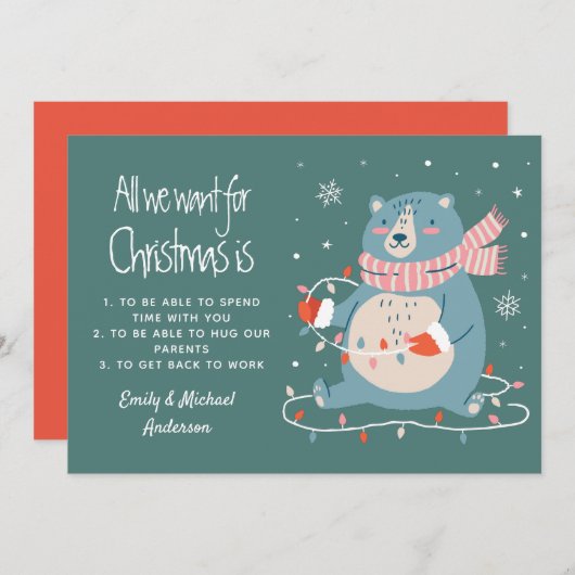 Alles wat we met kerst willen is (voeg eigen lijst feestdagenkaart (Voorkant / Achterkant)