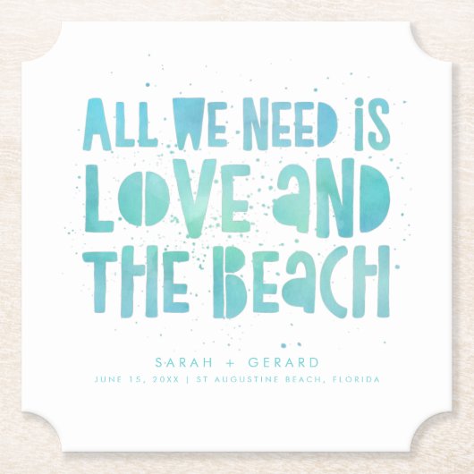Alles wat we nodig hebben is liefde en het strand kartonnen onderzetters (Voorkant)