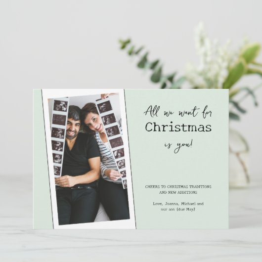 Alles wat we willen voor Kerstmis is uw zwangersch Feestdagenkaart (Staand voorkant)