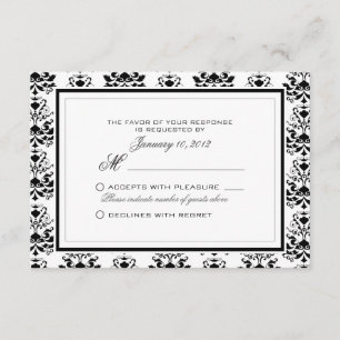 Alles wit met zwart Damask Elegant RSVP Custom Kaartje