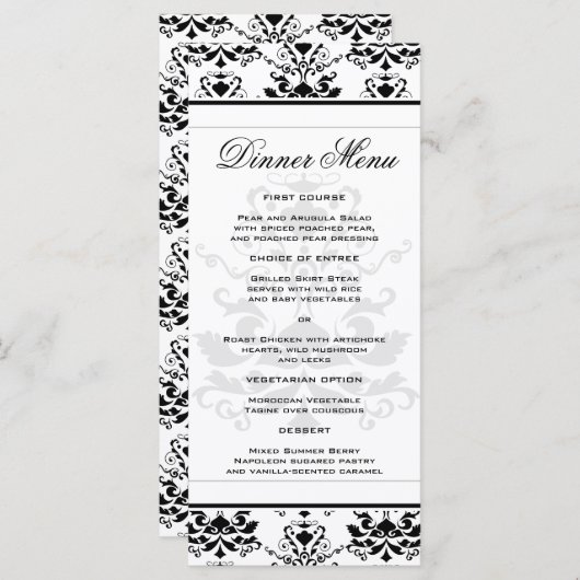 Alles wit met zwart Damask Slim Dinner Menu (Voorkant / Achterkant)