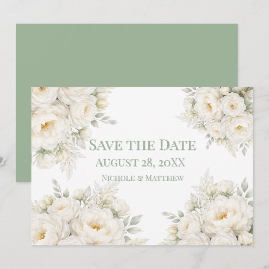Alles Witte Bloemige Trouw Save the Date (Voorkant / Achterkant)