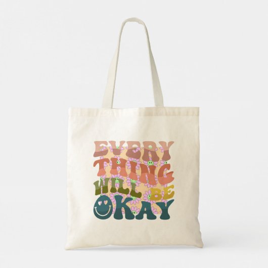 Alles zal Oke Bloemen golvende letters zomer Tote Bag (Achterkant)