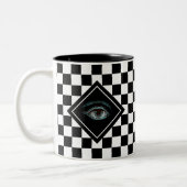 Alles ziet ogen op zwarte en witte kaas Magische M Tweekleurige Koffiemok (Links)