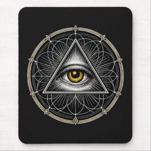 Allesziend Oog Heilige Geometrie Zwart Muismat