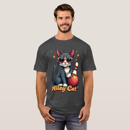 Alley Cat Bowling Funny Cat Bowler T-shirt (Voorkant volledig)