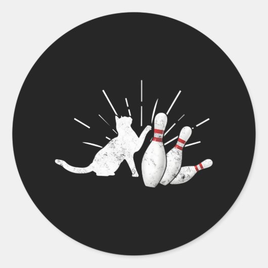 Alley Cat Tipping Pins grappige Bowling Ronde Sticker (Voorkant)
