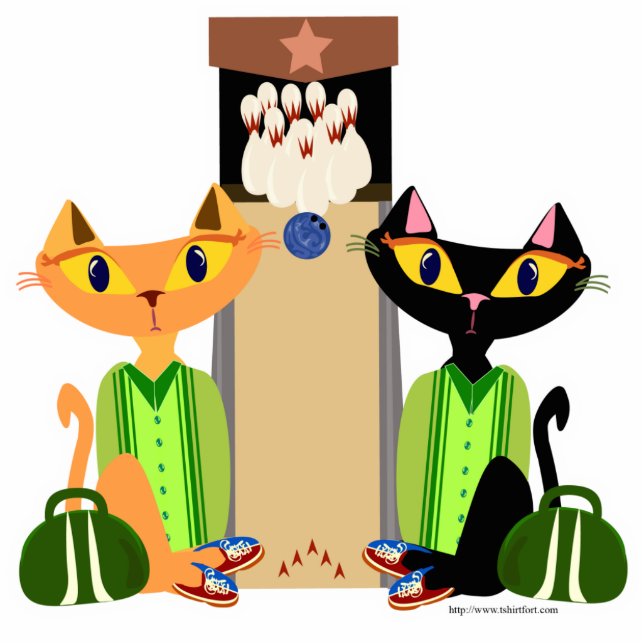 Alley Cats Fun Bowling Pets Design Retro Art Staand Fotobeeldje (Voorkant)