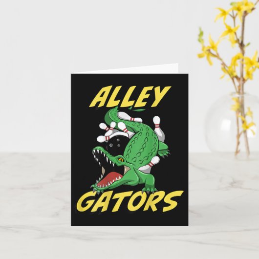 Alley Gators Bowling Team Byckside Print Alligator Kaart (Gele Bloem)