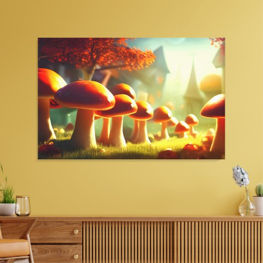 Alley van schattige paddenstoelen, kleurrijk magis canvas afdruk (Insitu (Woonkamer))