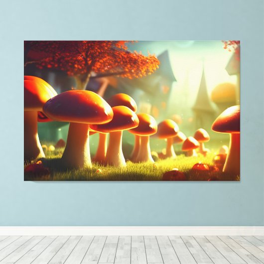 Alley van schattige paddenstoelen, kleurrijk magis canvas afdruk (Insitu (Houten vloer))