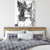 Alleyway Saigon Vietnam Cityscape Pen en Ink Art Canvas Afdruk (Insitu (Slaapkamer))