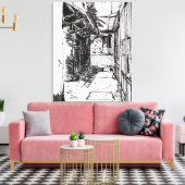 Alleyway Saigon Vietnam Cityscape Pen en Ink Art Canvas Afdruk (Insitu (Woonkamer))