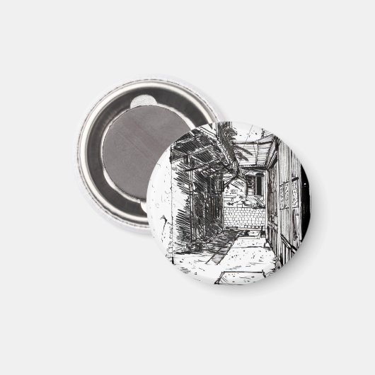 Alleyway Saigon Vietnam Cityscape Pen en Ink Art Magneet (Voorkant / Achterkant)