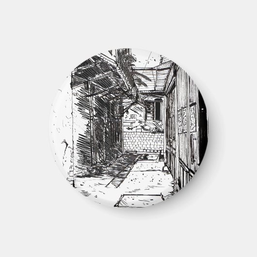 Alleyway Saigon Vietnam Cityscape Pen en Ink Art Magneet (Voorkant)