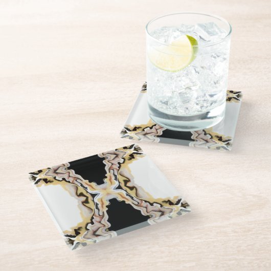 Alligare Abstract Gold Black White Fluid Art Glazen Onderzetter (Schuin)