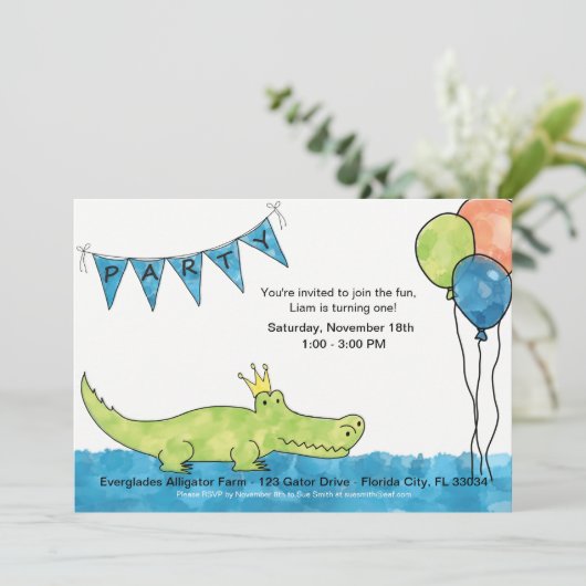  Alligator 1st Birthday Uitnodiging (Staand voorkant)