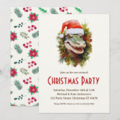 Alligator a Santa Hat Poinsettias Kerstfeest Kaart (Voorkant / Achterkant)