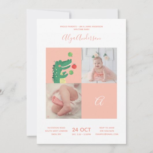 Alligator Alphabet Monogram Cute Baby shower Kaart (Voorkant)