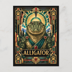Alligator, Art Deco-wildlife Briefkaart