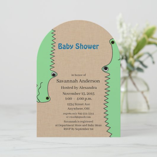 Alligator Baby Boy Shower-uitnodigingen Kaart (Staand voorkant)