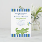 Alligator Baby shower Invitation Blue/Green 4x6 Kaart (Staand voorkant)