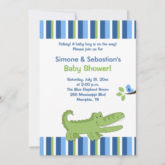 Alligator Baby shower Invitation Blue/Green 5x7 Kaart (Voorkant)