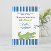 Alligator Baby shower Invitation Blue/Green 5x7 Kaart (Staand voorkant)